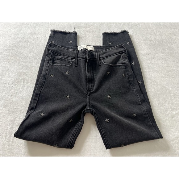 Abercrombie & Fitch Denim - Abercrombie & Fitch Star Embroidered High Rise Ankle Black Jean Denim Size 25 0R